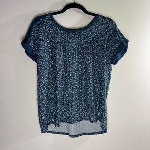 Lucky Brand Blue Floral Tee Boho Short Sleeve Top Size M